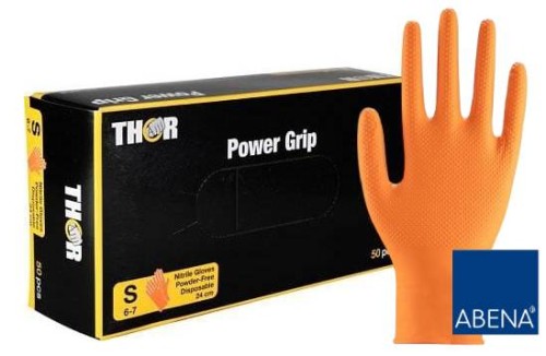  Rękawice nitrylowe warsztatowe THOR Power Grip (50 szt.) pomarańczowe