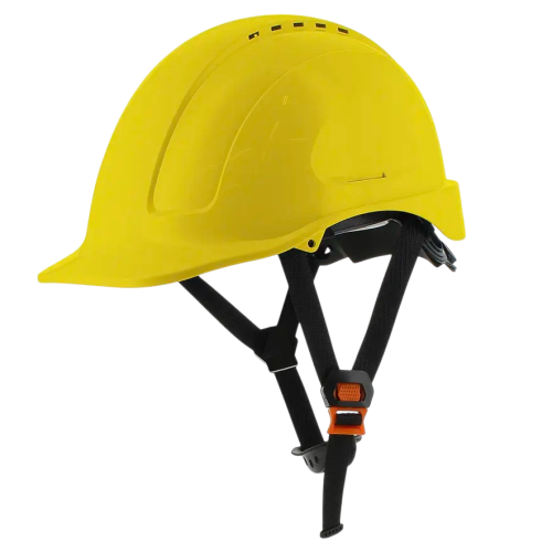Kask ochronny Safety Jogger AJUSCO (lekki, wentylowany, pasek 4 pkt., kółko) - żółty
