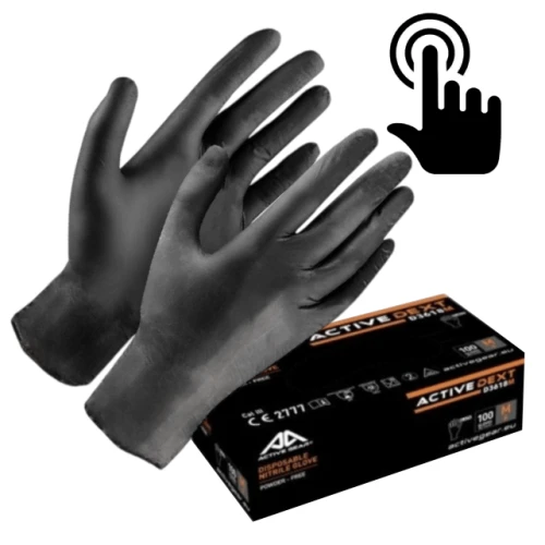 Rękawice nitrylowe bezproszkowe Active Gear DEXT D3620 (100szt.)  czarne